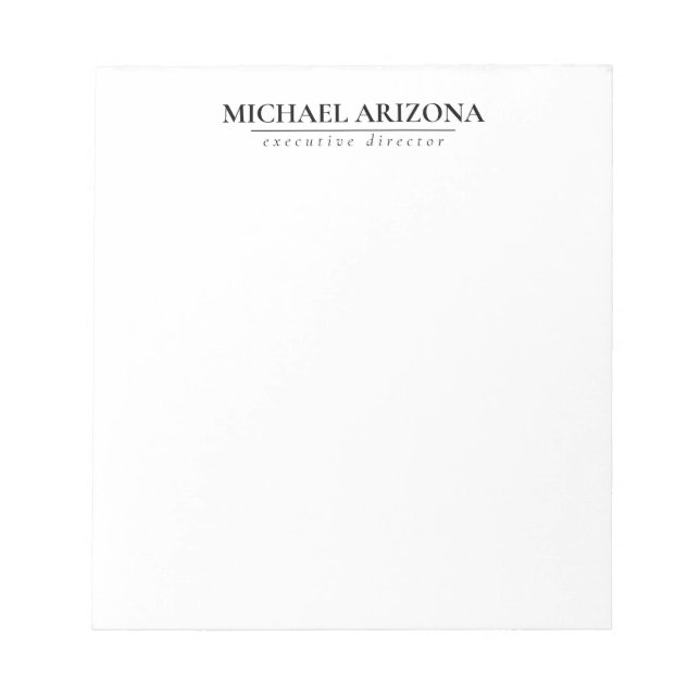 Black & White Minimalist Simple Plain  Notepad (Front)