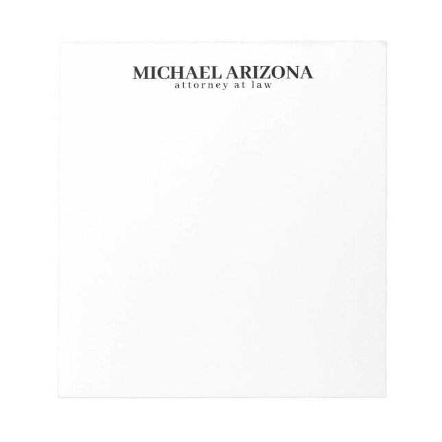 Black & White Minimalist Simple Plain  Notepad (Front)