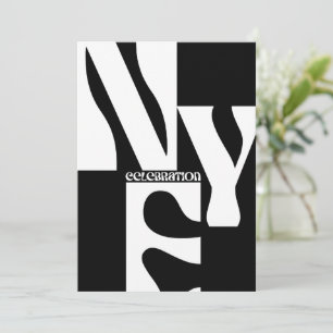 Black & White Minimalist Simple Retro New Year's Invitation