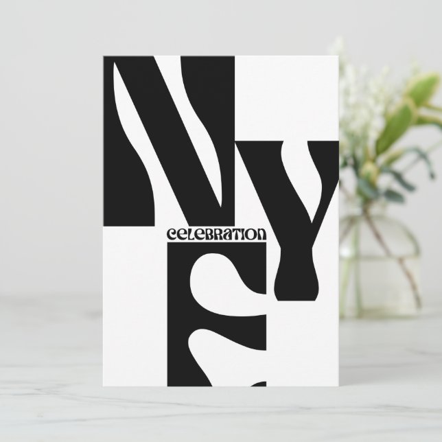 Black & White Minimalist Simple Retro New Year's Invitation (Standing Front)