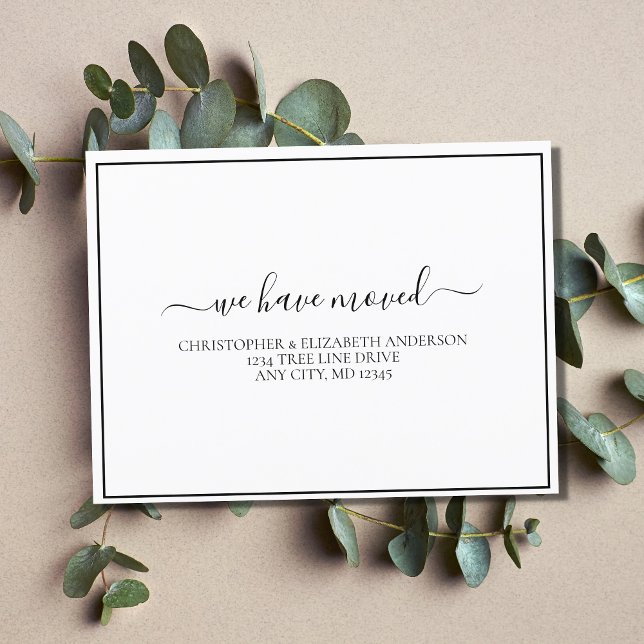 Black White Minimalist Simple Script Moving  Announcement Postcard (Creator Uploaded)