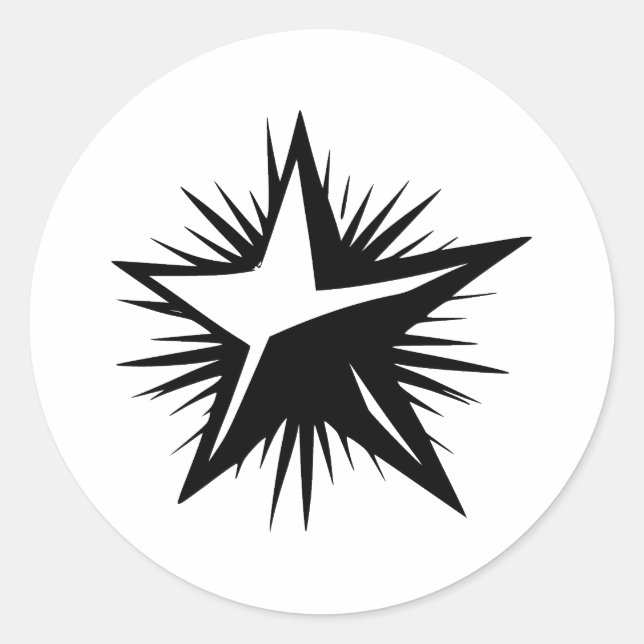 Black & White Minimalist Star Design Classic Round Sticker (Front)