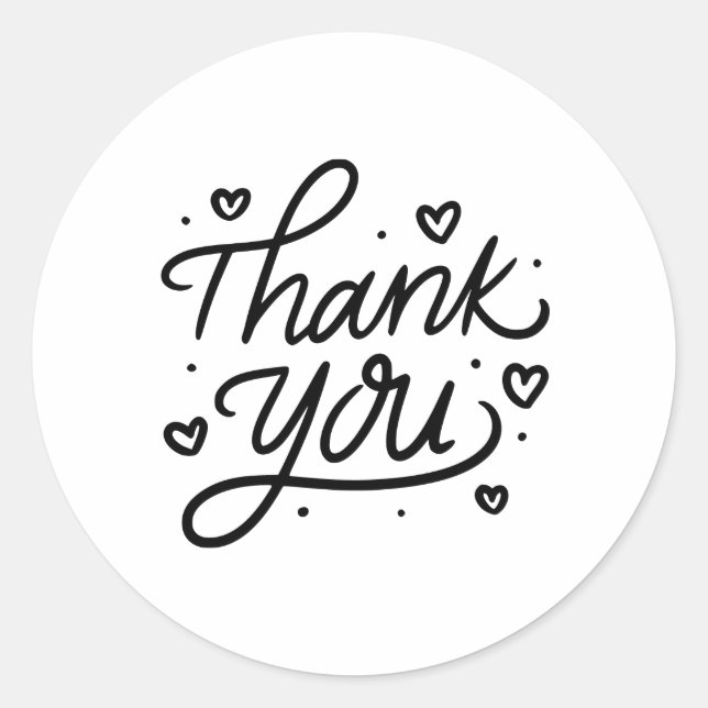 Black & White Minimalist Thank You Sticker (Front)