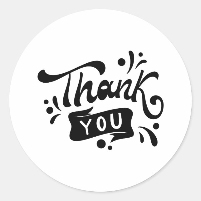 Black & White Minimalist Thank You Sticker (Front)