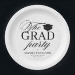 Black White Minimalist The Grad Party  Paper Plate<br><div class="desc">Black White Minimalist Script The Grad Party Paper Plates</div>