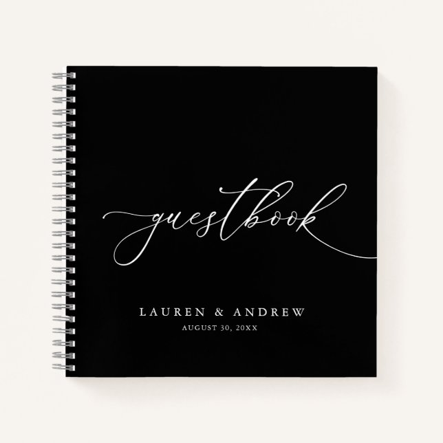 Black & White Minimalist Wedding Guestbook Notebook (Front)