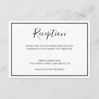 Black & White Minimalist Wedding Reception Card