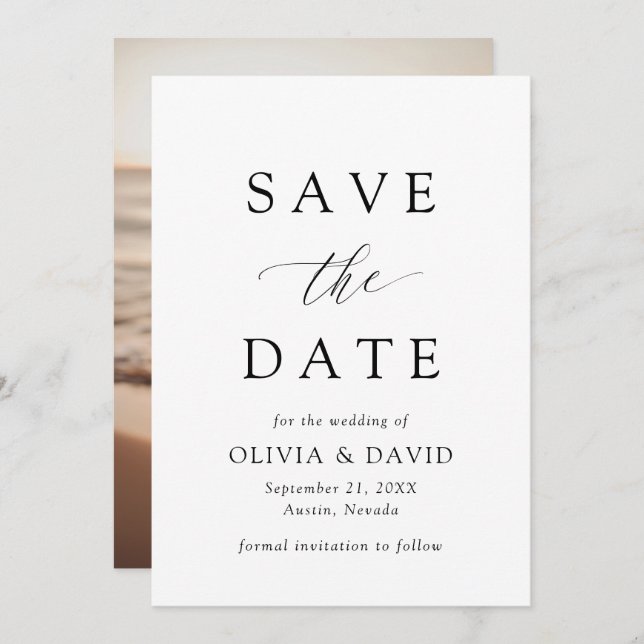 Black & White Minimalist Wedding Save The Date Invitation (Front/Back)