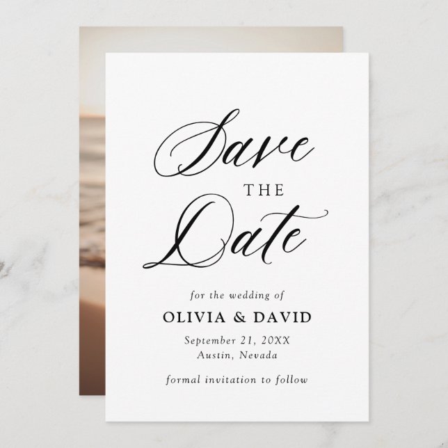 Black & White Minimalist Wedding Save The Date Invitation (Front/Back)