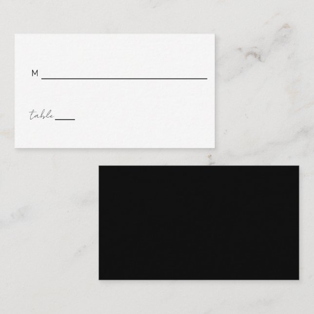 Black White Minimalist Wedding Script Place Card (Front/Back)