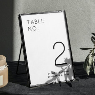Black & White Minimalist Wedding Simple Modern Table Number