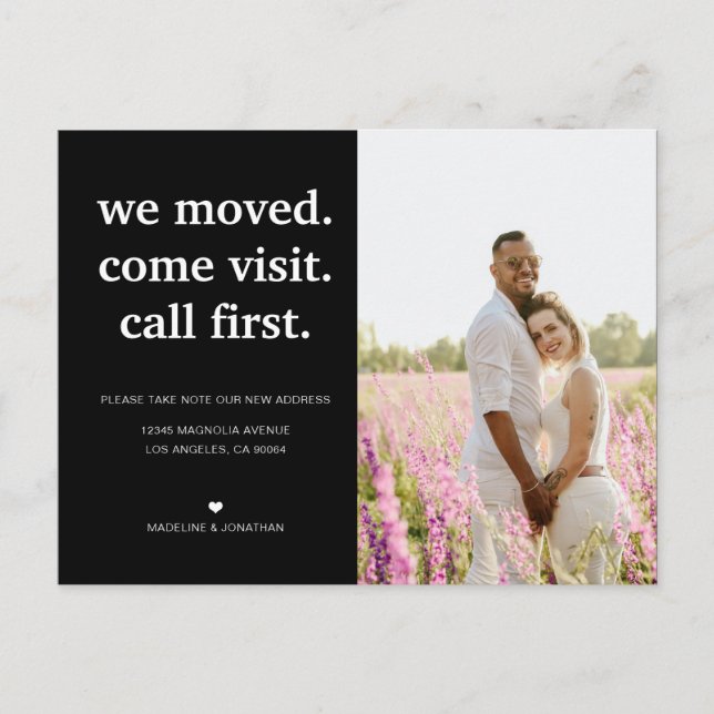 Black White Minimalist We've Moved Photo Moving Announcement Postcard (Front)