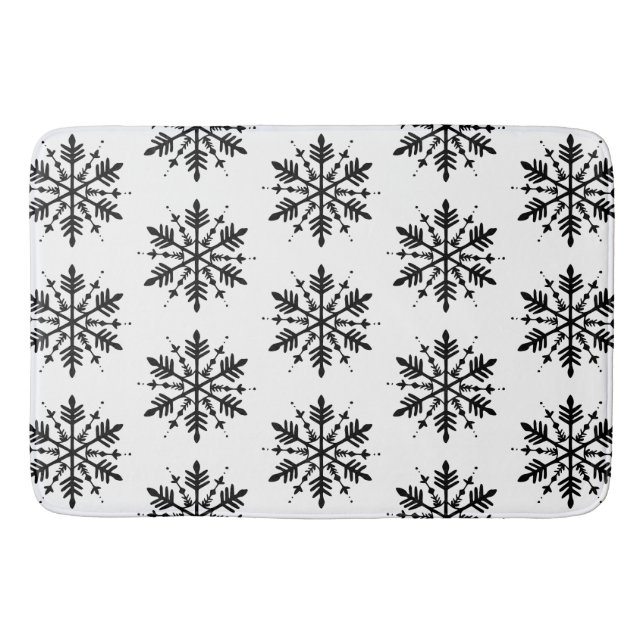 Black & White Minimalistic Graphic Snowflake Bath Mat (Front)