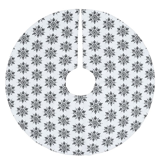 Black & White Minimalistic Graphic Snowflake Brushed Polyester Tree Skirt (Front)