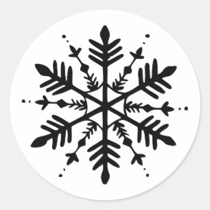 Black & White Minimalistic Graphic Snowflake Classic Round Sticker