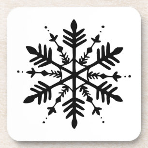 Black & White Minimalistic Graphic Snowflake Coaster