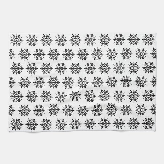 Black & White Minimalistic Graphic Snowflake Kitchen Towel (Horizontal)