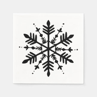 Black & White Minimalistic Graphic Snowflake Napkin