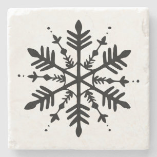 Black & White Minimalistic Graphic Snowflake Stone Coaster