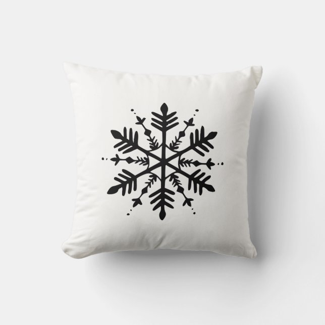 Black & White Minimalistic Graphic Snowflake Throw Pillow (Front)