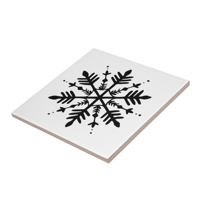 Black & White Minimalistic Graphic Snowflake Tile (Side)