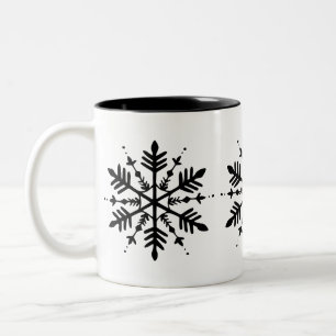 Black & White Minimalistic Graphic Snowflake Two-Tone Coffee Mug