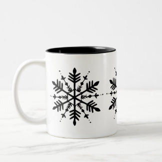 Black & White Minimalistic Graphic Snowflake Two-Tone Coffee Mug