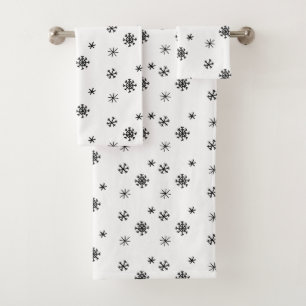 Black White Minimalistic Snowflake Christmas Bath Towel Set