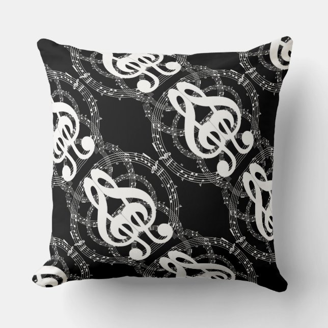 Black & White Mirror Image Music 2 Throw Pillow (Front)