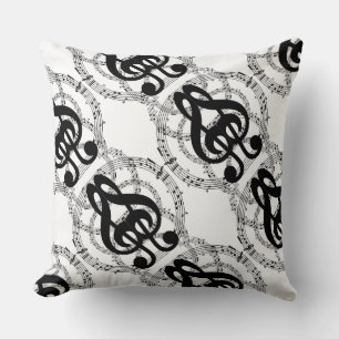 Black & White Mirror Image Music 2 Throw Pillow