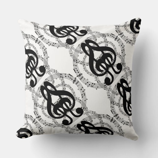 Black & White Mirror Image Music 2 Throw Pillow (Front)