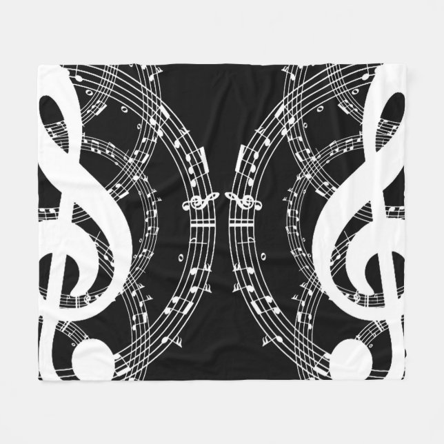 Black & White Mirror Image Music Fleece Blanket (Front (Horizontal))