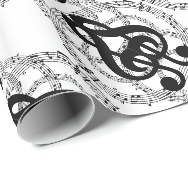 Black & White Mirror Image Music Wrapping Paper (Roll Corner)