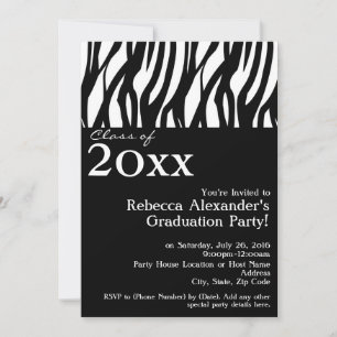 Black+White Mod Zebra Graduation Party Invitation