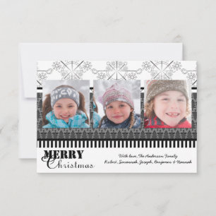 Black & White Modern 3 Photos - 3x5 Christmas Card