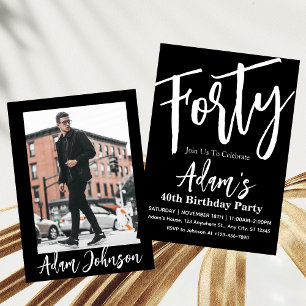 Black & White Modern 40th Birthday Party  Invitation