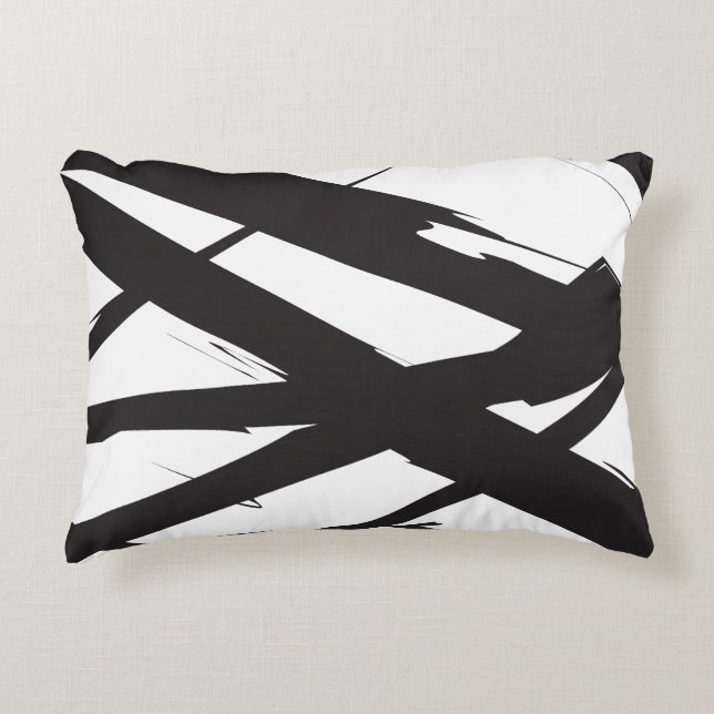 Black & White Modern Abstract Art Line Decorative Accent Pillow (Front)