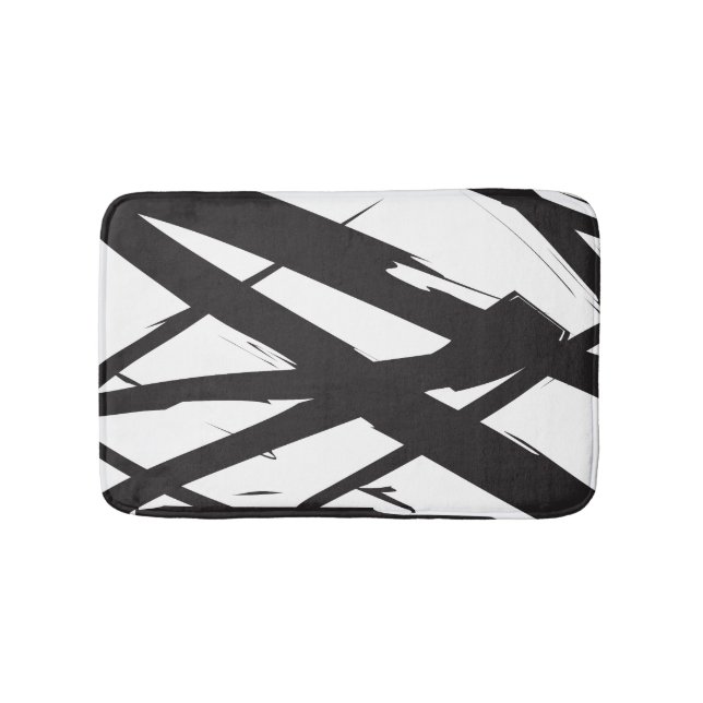 Black & White Modern Abstract Art Line Decorative Bath Mat (Front)