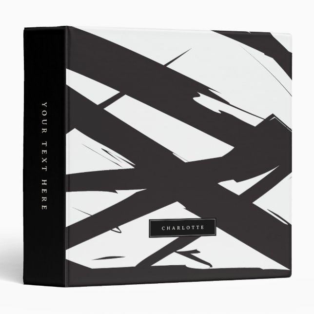 Black & White Modern Abstract Art Line Decorative Binder (Front/Spine)