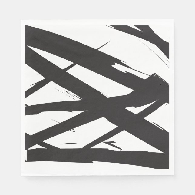 Black & White Modern Abstract Art Line Decorative Napkin (Front)