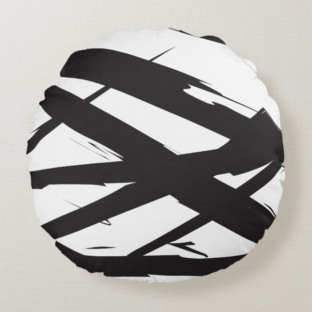 Black & White Modern Abstract Art Line Decorative Round Pillow (Front)