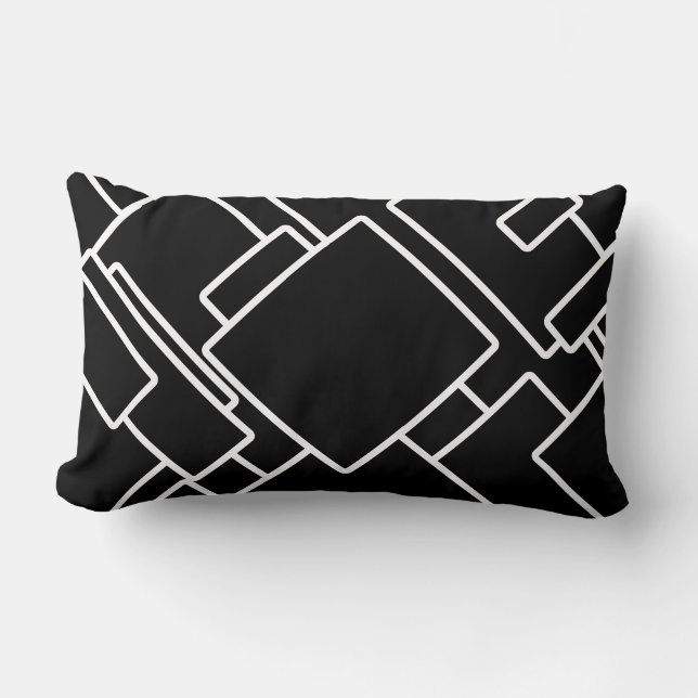 Black & White Modern Abstract Geometric Lumbar Pillow (Front)