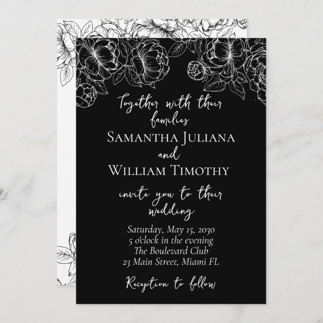 Black White Modern Boho Classic Minimalist Wedding Invitation (Front/Back)