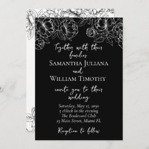 Black White Modern Boho Classic Minimalist Wedding Invitation