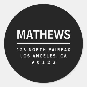 Black & White   Modern Bold Return Address Classic Round Sticker