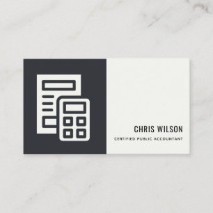 BLACK WHITE MODERN CALCULATOR ICON ACCOUNTING TAX BUSINESS CARD