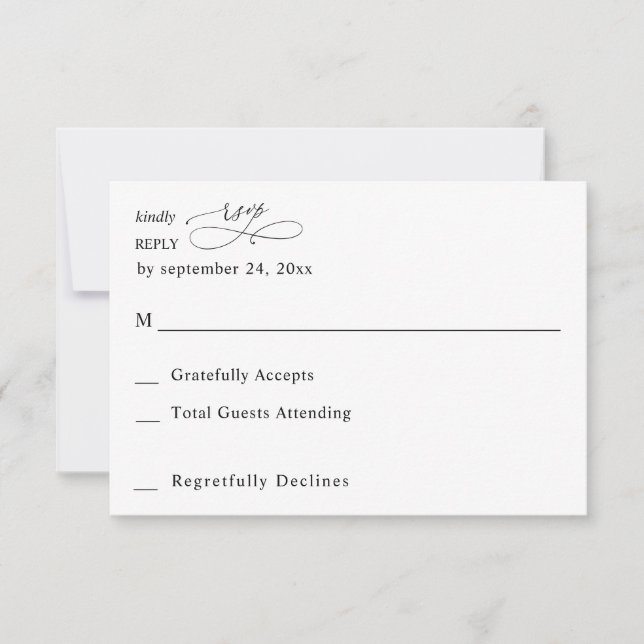 Black & White Modern Calligraphy 3 no Meal RSVP Card (Front)