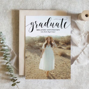 Black White Modern Calligraphy Photo Graduation Invitation