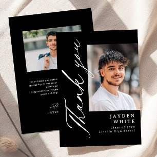 Black & White Modern Calligraphy Photo Graduation Thank You Card