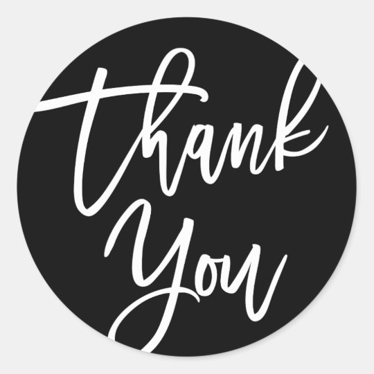 Black & White Modern Calligraphy Thank You Classic Round Sticker ...